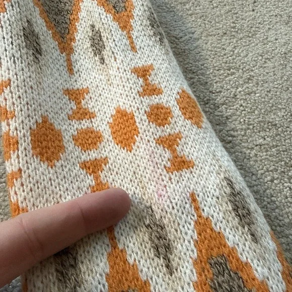 Bibi Aztec Tribal Print Open Knit Long Cardigan Pockets Grey/Orange Sz XL - Picture 7 of 9